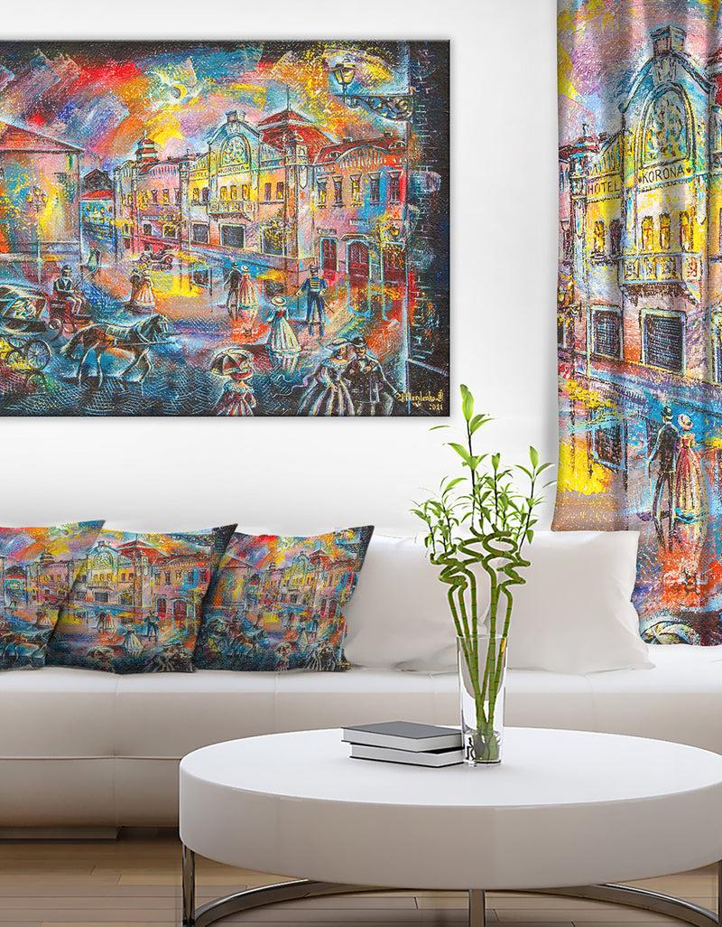 DesignQ Night City with People - Cityscape Canvas Artwork