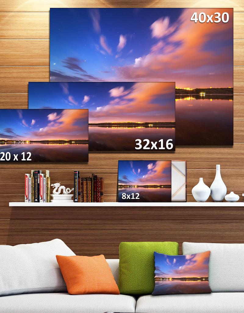 DesignQ Night Sky Over River With Clouds - Modern Photo Canvas Print