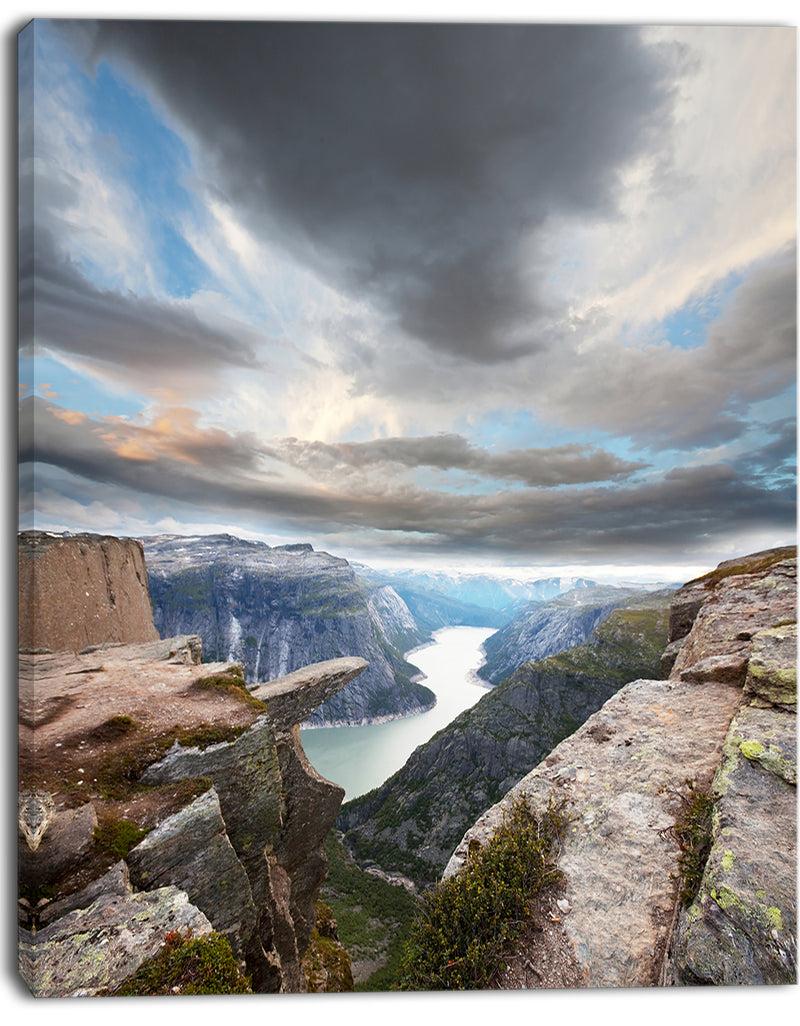 DesignQ Norway Rocky Terrains Under Clouds - Beach Canvas Wall Art