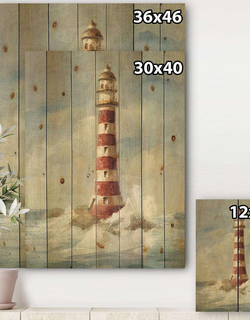 DesignQ Ocean Lighthouse - Nautical & Coastal Print On Natural Pine Wood