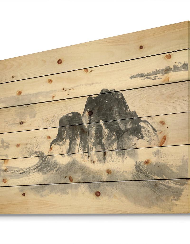 DesignQ Ocean Waves - Lake House Print On Natural Pine Wood