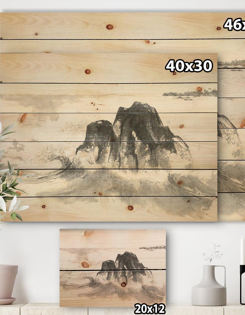 DesignQ Ocean Waves - Lake House Print On Natural Pine Wood