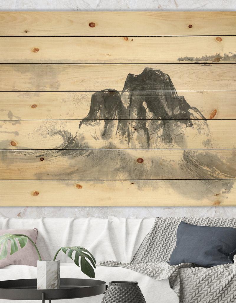 DesignQ Ocean Waves - Lake House Print on Natural Pine Wood