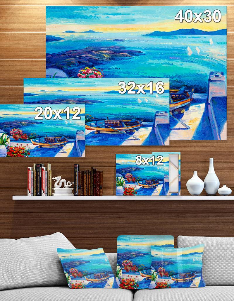 DesignQ Oia Village At Santorini Island Sea View - Sea & Shore Painting Print On Wrapped Canvas