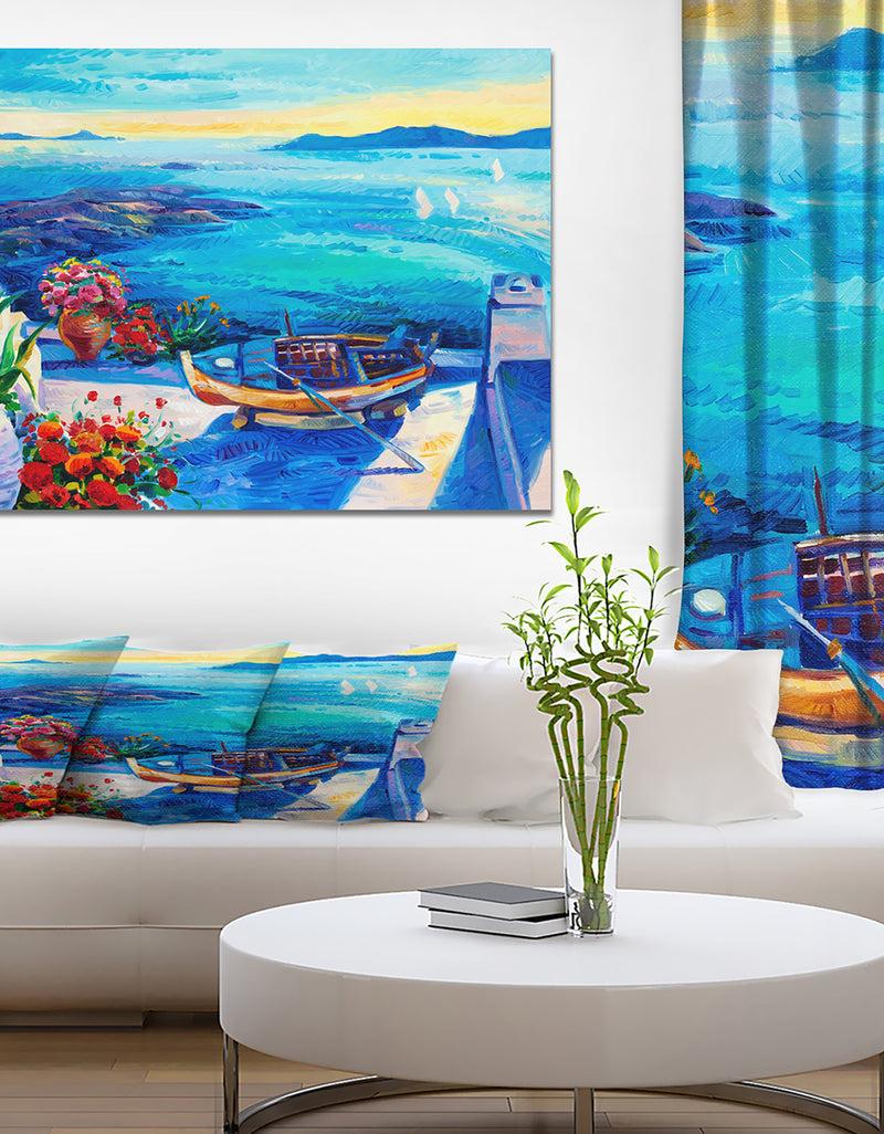 DesignQ Oia village at Santorini island Sea View - Sea & Shore Painting Print on Wrapped Canvas