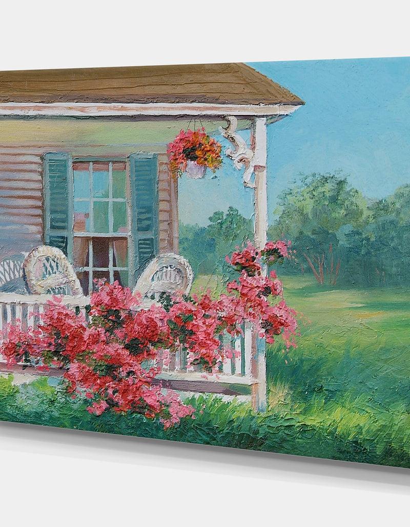 DesignQ Oil Painting - House With Patio Art Work - Cottage Canvas Wall Art