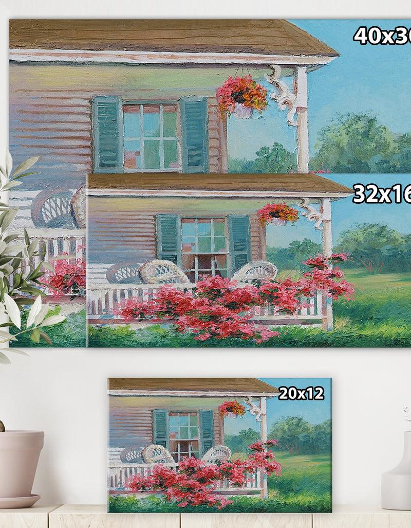 DesignQ Oil Painting - House With Patio Art Work - Cottage Canvas Wall Art