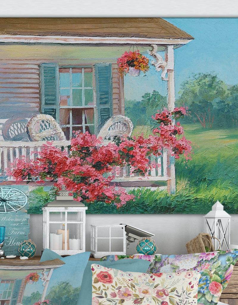DesignQ Oil painting - house with patio art work - Cottage Canvas Wall Art