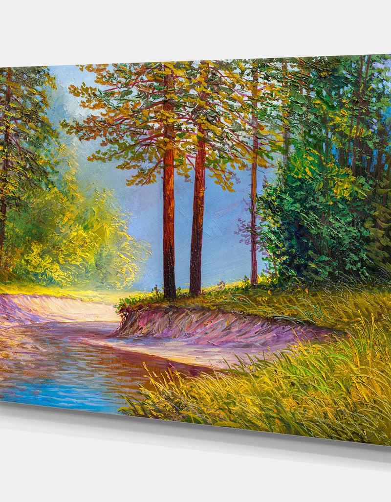 DesignQ Oil Painting Landscape Beautiful River. - Cottage Canvas Wall Art