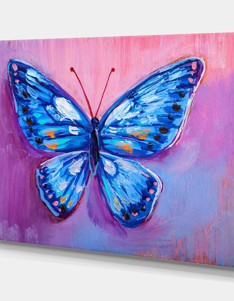 DesignQ Oil Painting Of Blue Butterfly - Cottage Canvas Wall Art