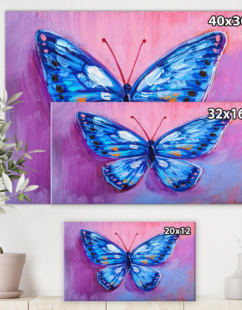 DesignQ Oil Painting Of Blue Butterfly - Cottage Canvas Wall Art