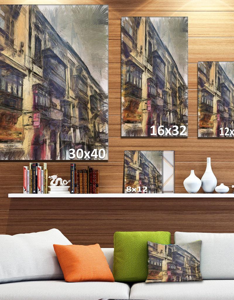 DesignQ Old City Street Watercolor Painting - Large Cityscape Artwork On Canvas