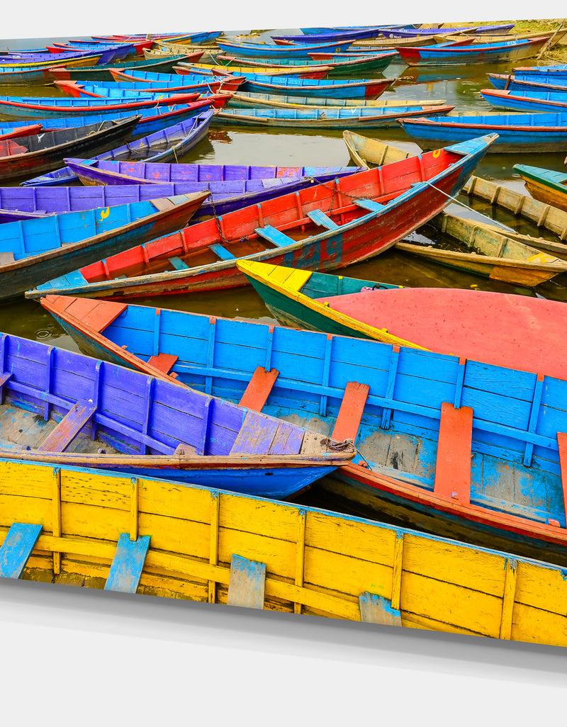 DesignQ Old Colorful Sailboats In Lake - Boat Wall Artwork On Canvas