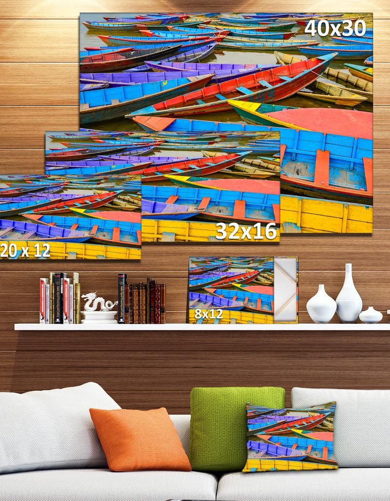 DesignQ Old Colorful Sailboats In Lake - Boat Wall Artwork On Canvas