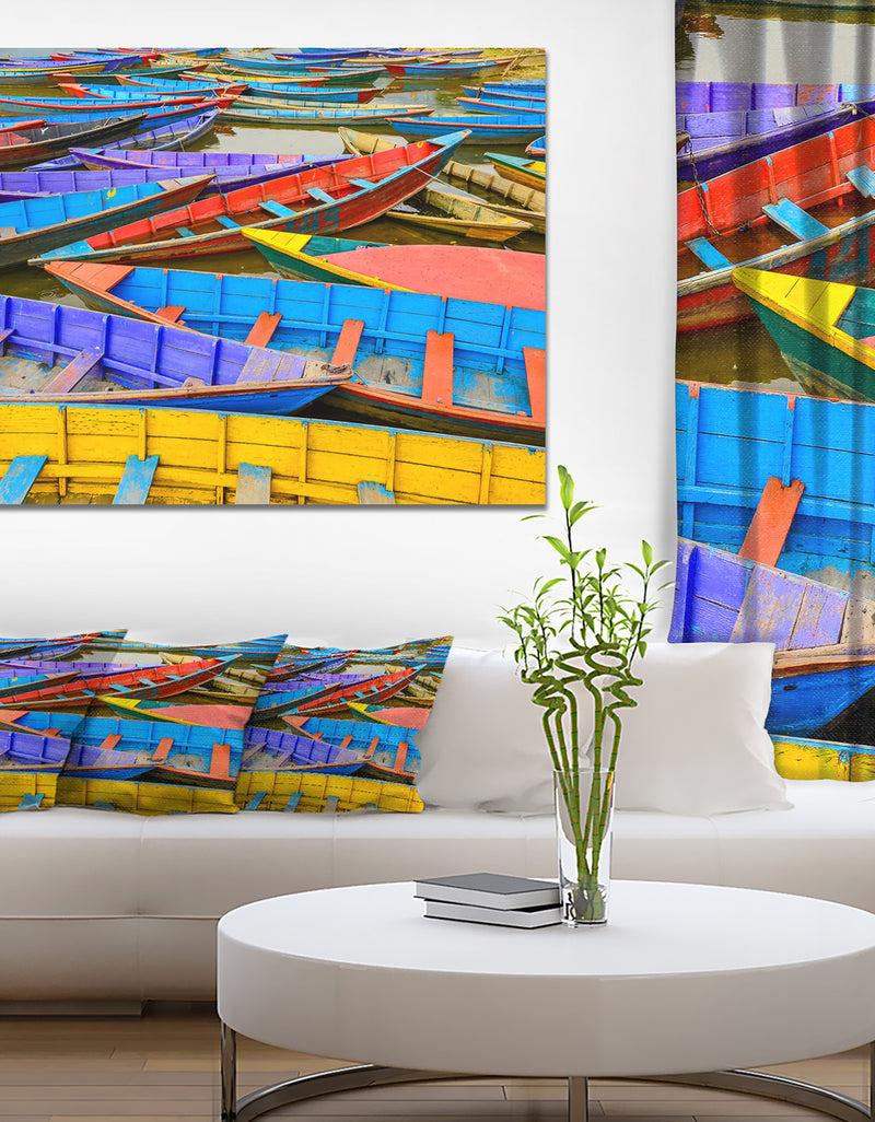 DesignQ Old Colorful Sailboats in Lake - Boat Wall Artwork on Canvas