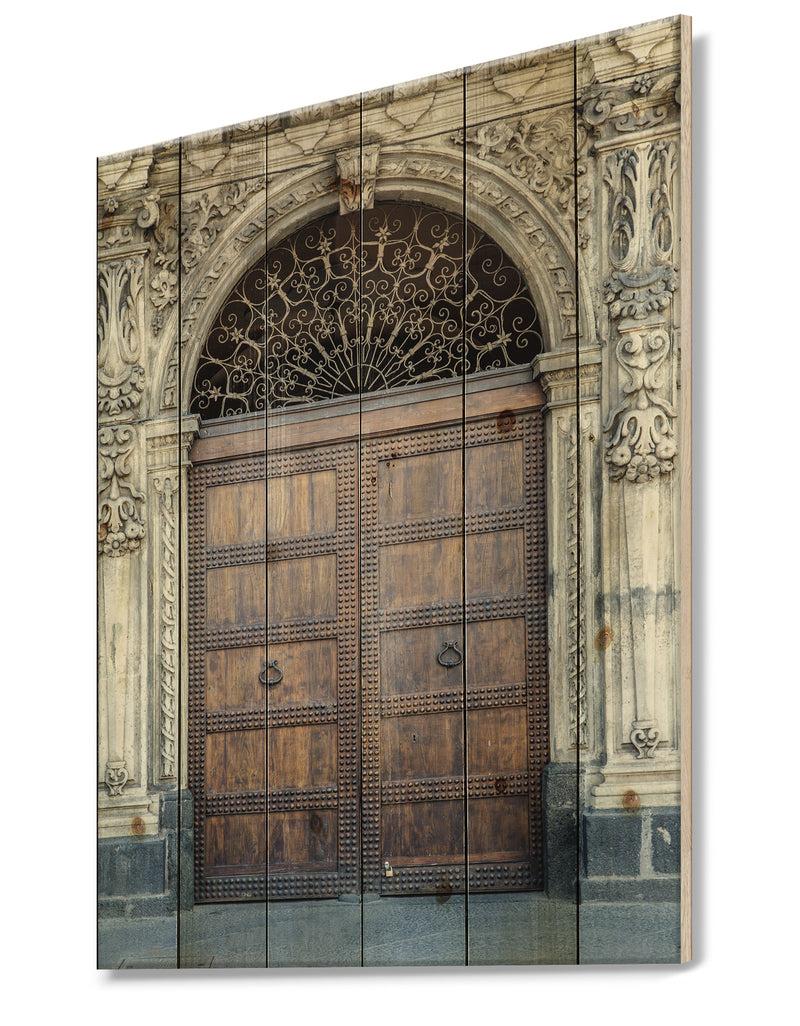 DesignQ Old Door In Catania Italy - Vintage Print On Natural Pine Wood