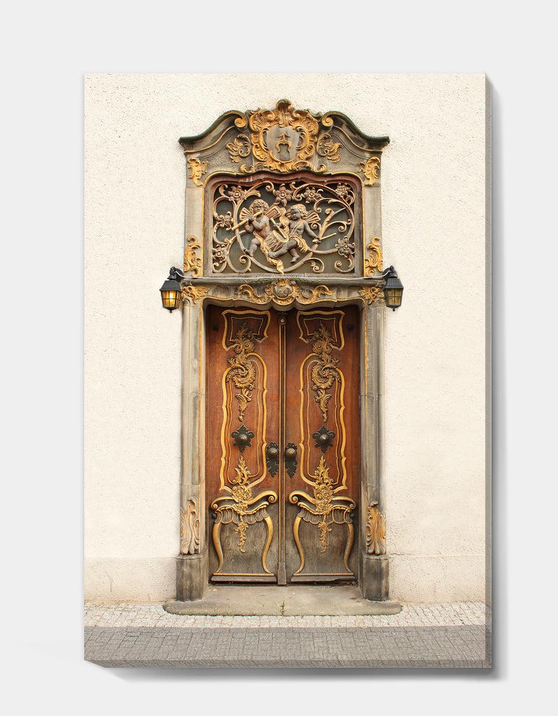 DesignQ Old Door With Gold Ornaments - Vintage Premium Canvas Wall Art