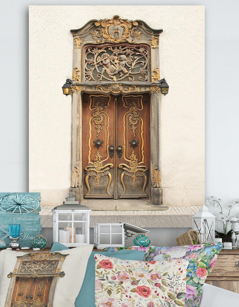 DesignQ Old Door With Gold Ornaments - Vintage Premium Canvas Wall Art