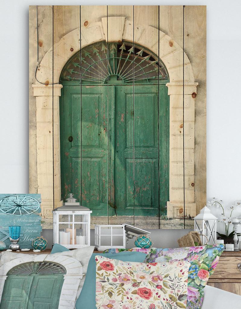 DesignQ Old European Vintage Door - Vintage Print on Natural Pine Wood