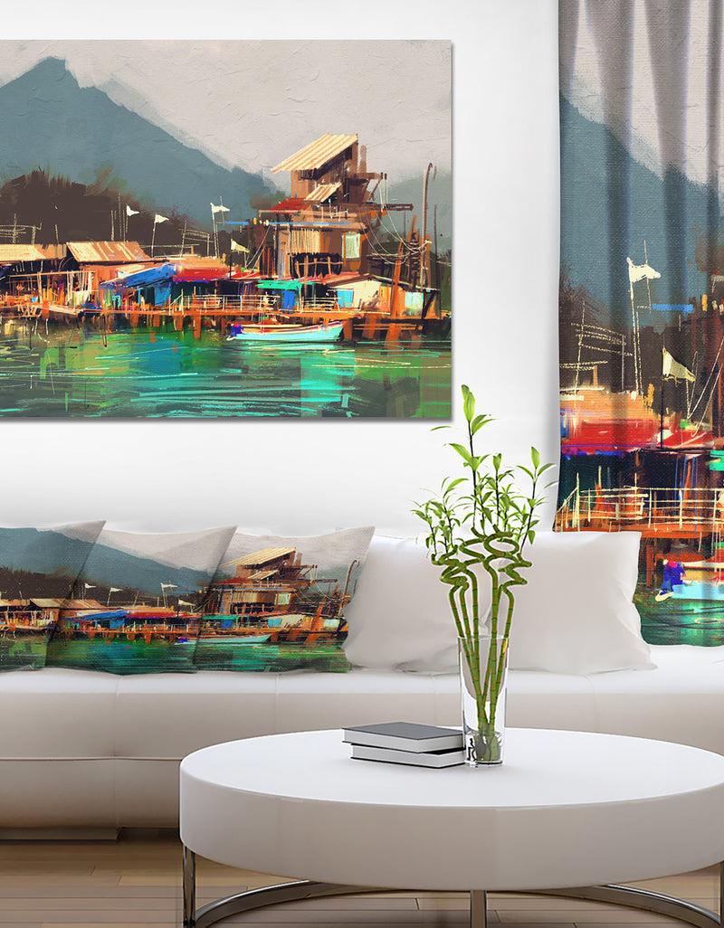 DesignQ Old fishing village - Cityscapes Painting Print on Wrapped Canvas