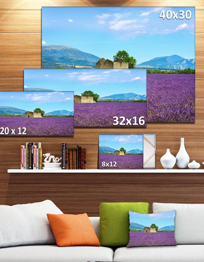 DesignQ Old House And Tree In Lavender Field - Oversized Landscape Wall Art Print