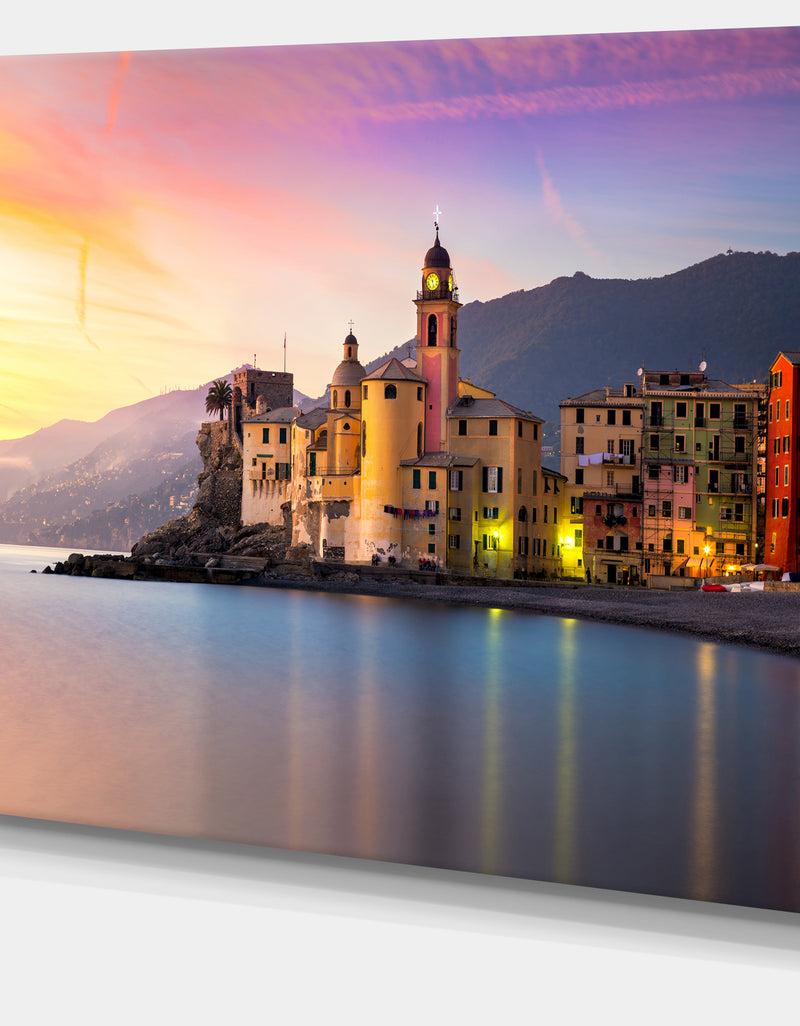 DesignQ Old Mediterranean Town At Sunrise - Large Seashore Canvas Print