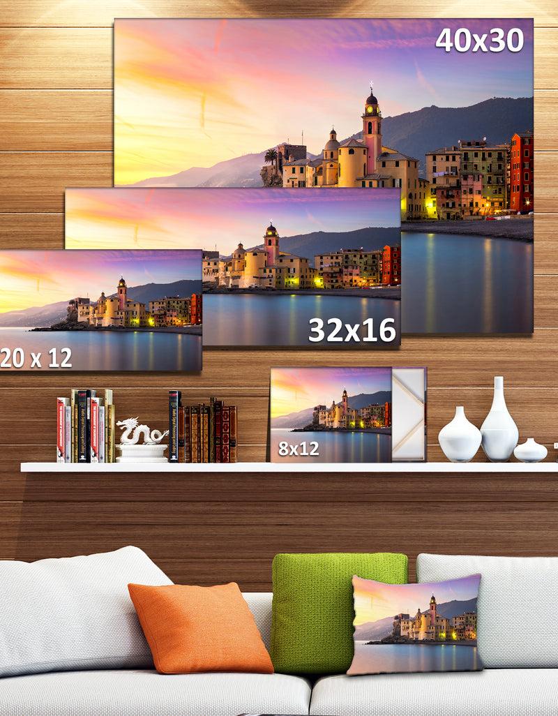 DesignQ Old Mediterranean Town At Sunrise - Large Seashore Canvas Print