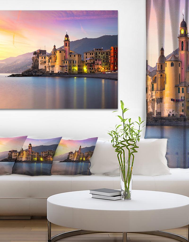 DesignQ Old Mediterranean Town at Sunrise - Large Seashore Canvas Print