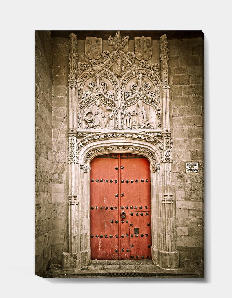 DesignQ Old Red Church Door In Salamanca Spain - Vintage Canvas Artwork