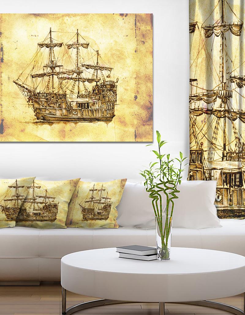 DesignQ Old Travelling Boat Drawing - Seashore Wall Art on Canvas
