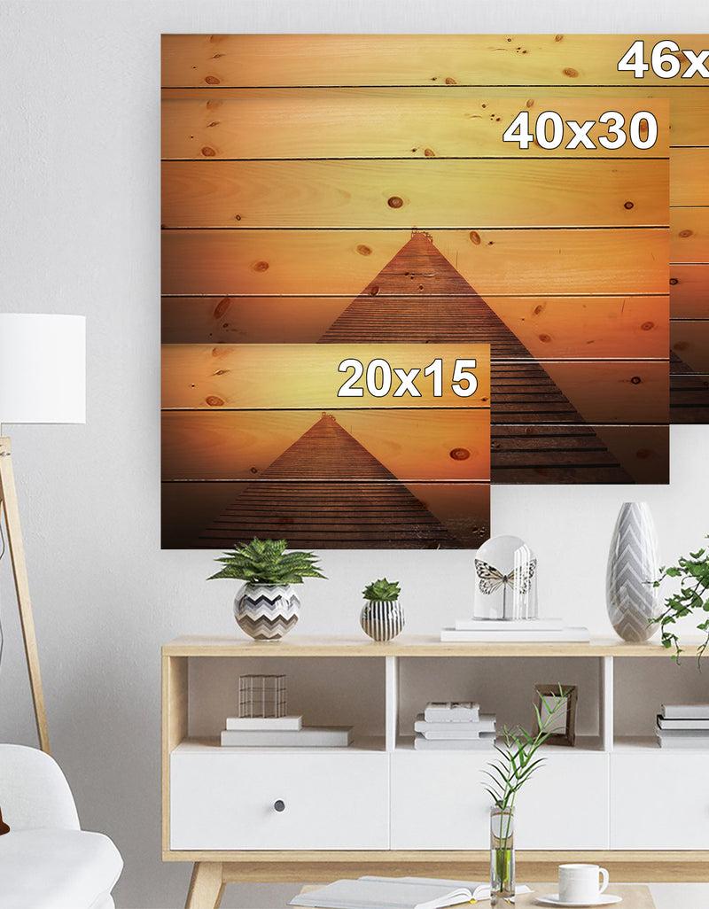 DesignQ Old Wooden Bridge Into Infinity Sea - Pier Seascape Print On Natural Pine Wood