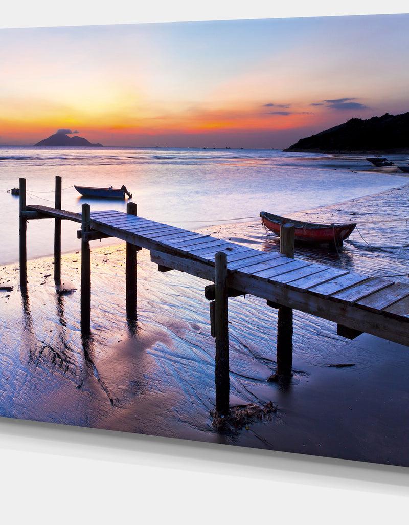 DesignQ Old Wooden Pier At Sunset - Seascape Photo Canvas Print