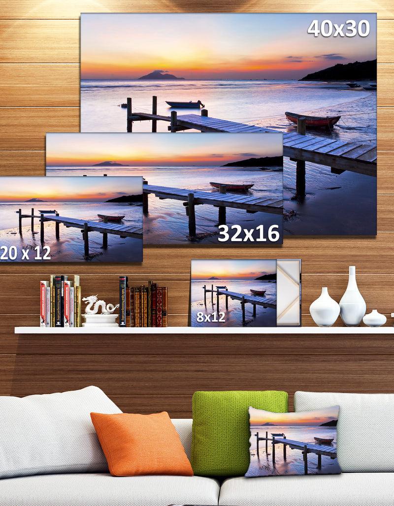 DesignQ Old Wooden Pier At Sunset - Seascape Photo Canvas Print