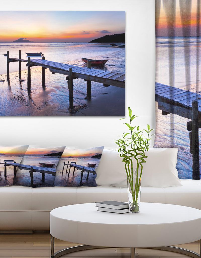 DesignQ Old Wooden Pier at Sunset - Seascape Photo Canvas Print