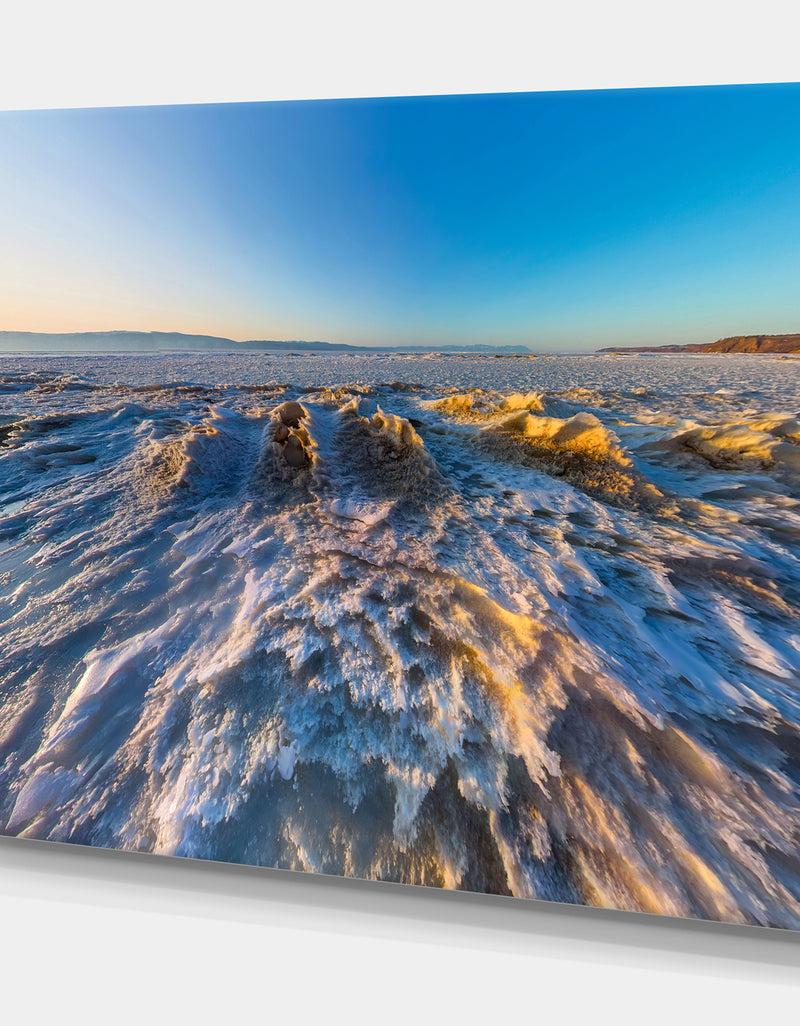 DesignQ Olkhon Baikal Snow Sunrise - Landscapes Sea & Shore Photographic On Wrapped Canvas