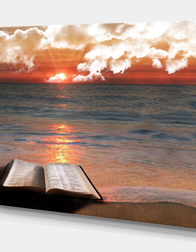 DesignQ Open Bible In Cloudy Sunset - Sea & Shore Contemporary On Wrapped Canvas