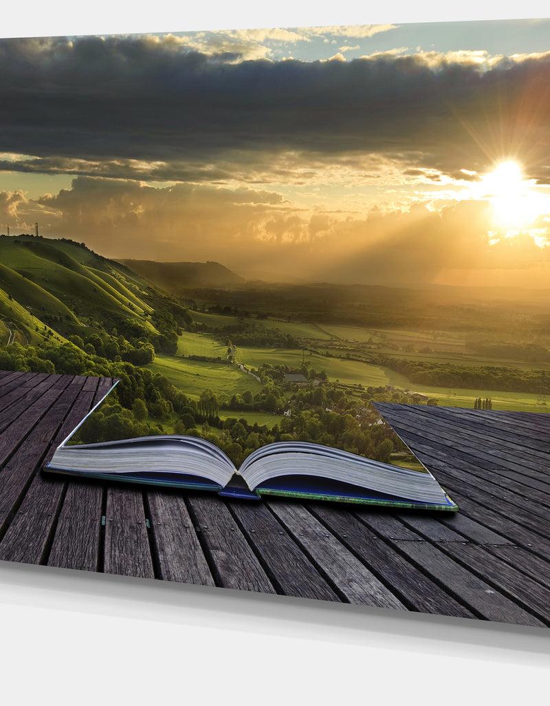DesignQ Open Book To Green Valley Digital Art- Landscape Canvas Print