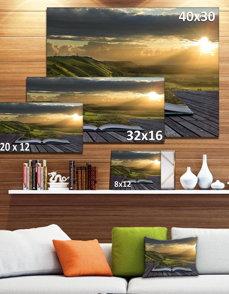 DesignQ Open Book To Green Valley Digital Art- Landscape Canvas Print