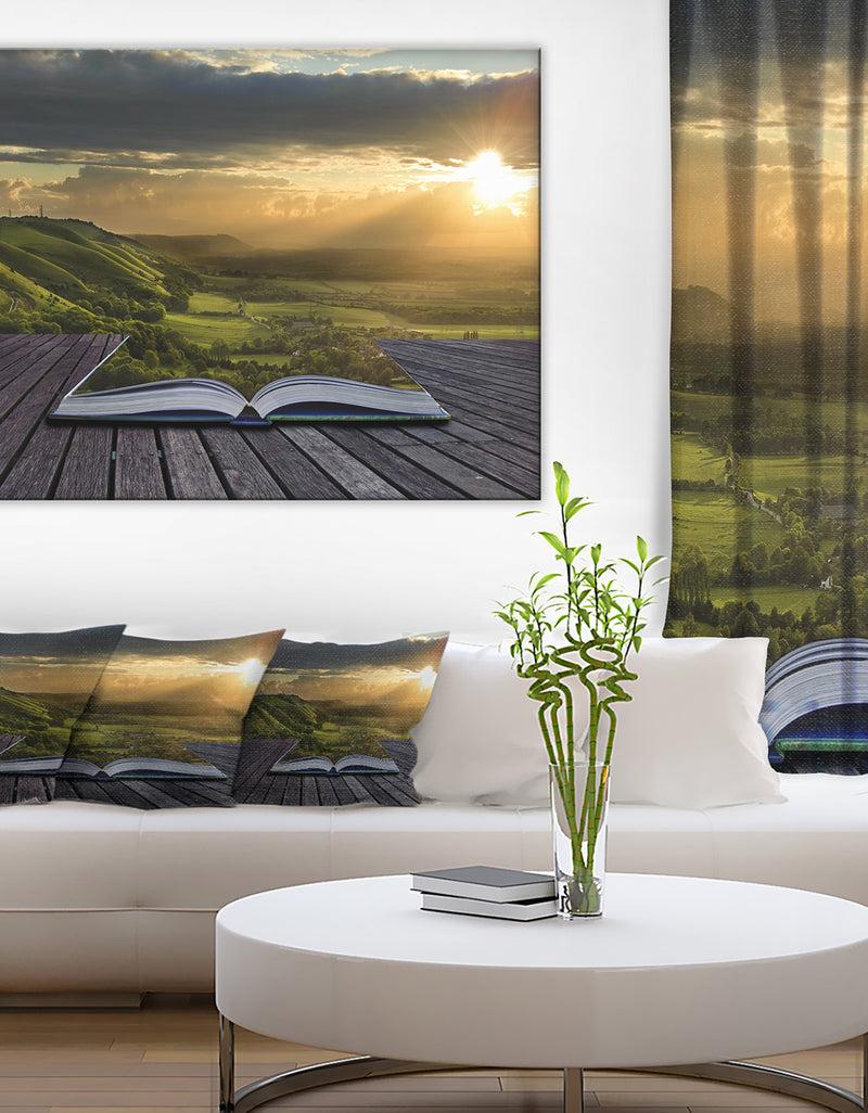 DesignQ Open Book to Green Valley Digital Art- Landscape Canvas Print