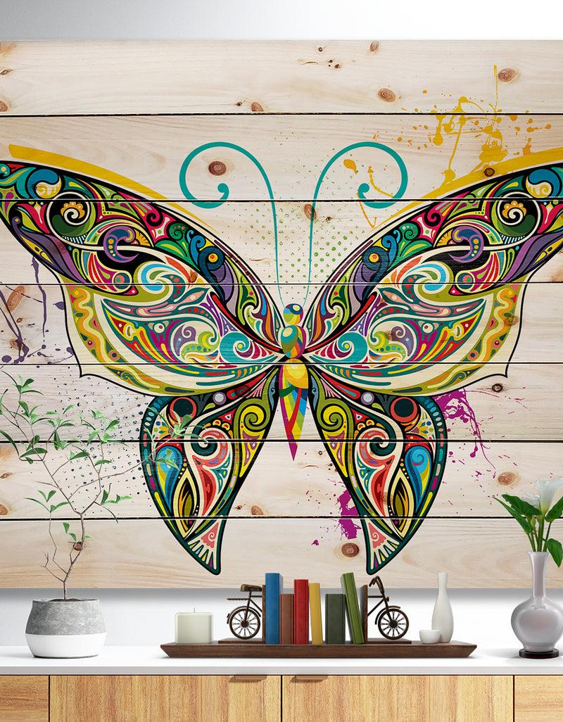 DesignQ Openwork Butterfly - Bohemian Print on Natural Pine Wood