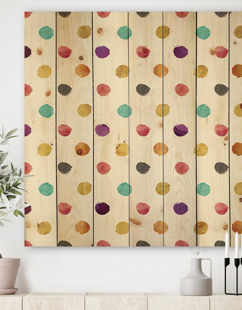DesignQ Orange Blue and Purple Polka Dot Pattern - Transitional Print on Natural Pine Wood
