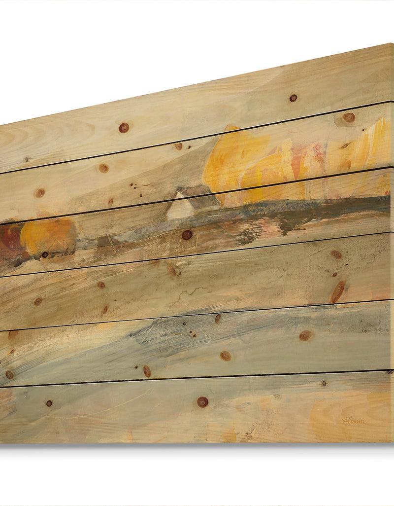 DesignQ Orange Brown Farm House - Modern Farmhouse Print On Natural Pine Wood