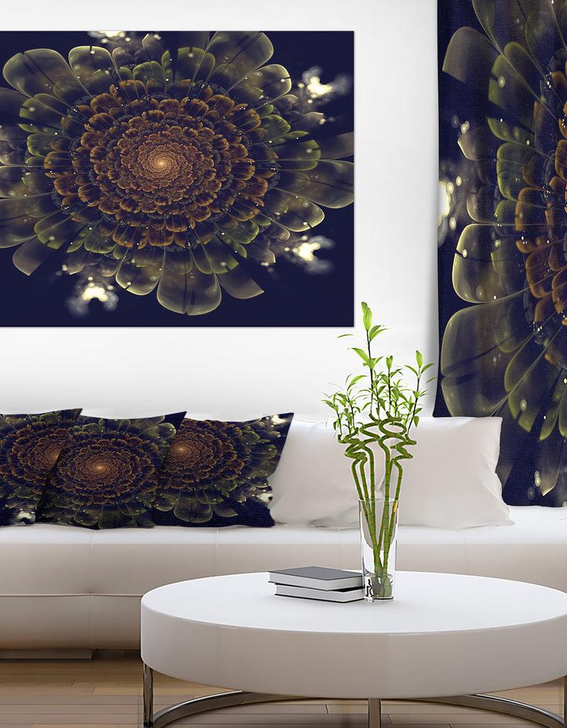 DesignQ Orange Fractal Flower with Green - Digital Art Canvas Print