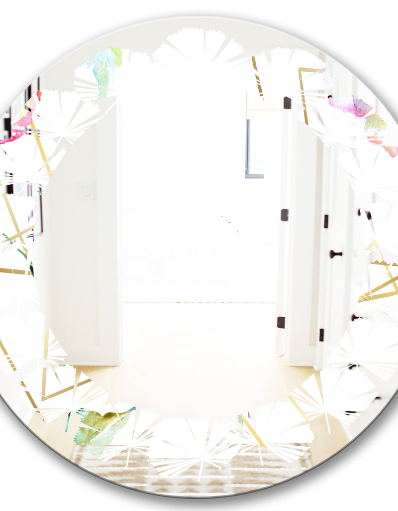 DesignQ Orange Rose Flower Retro Pattern - Modern Round Or Oval Wall Mirror - Leaves