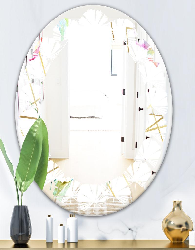 DesignQ Orange Rose Flower Retro Pattern - Modern Round Or Oval Wall Mirror - Leaves