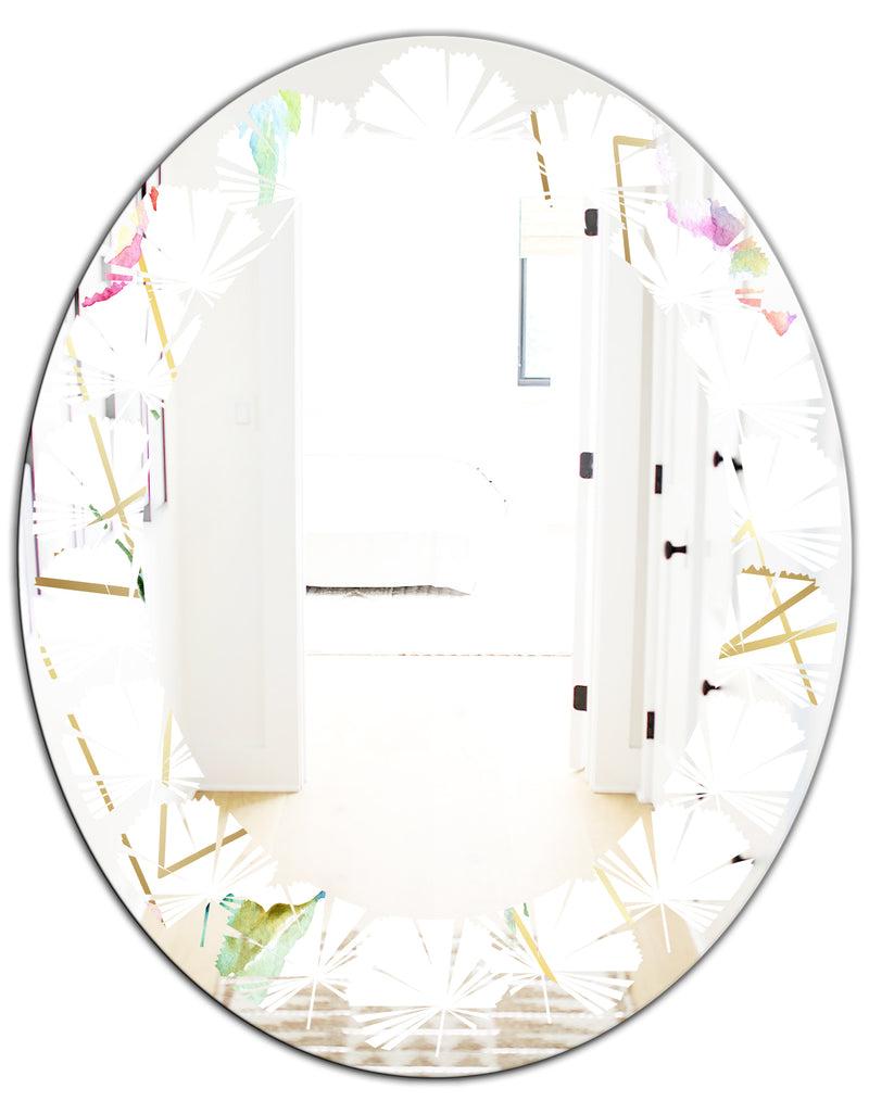 DesignQ Orange Rose Flower Retro Pattern - Modern Round Or Oval Wall Mirror - Leaves