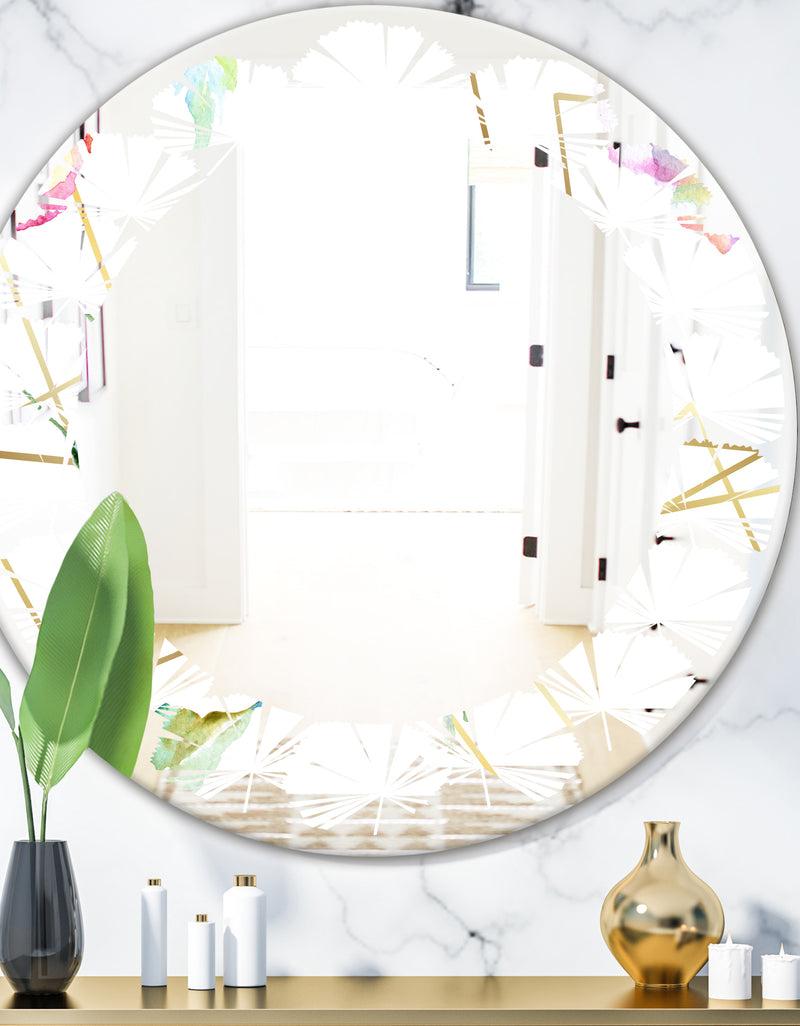 DesignQ Orange Rose Flower Retro Pattern - Modern Round or Oval Wall Mirror - Leaves