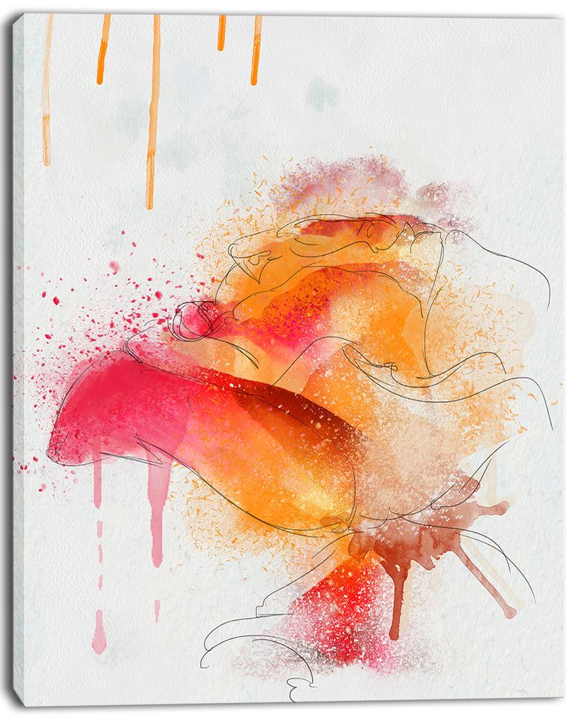 DesignQ Orange Rose Illustration Watercolor - Modern Floral Canvas Wall Art