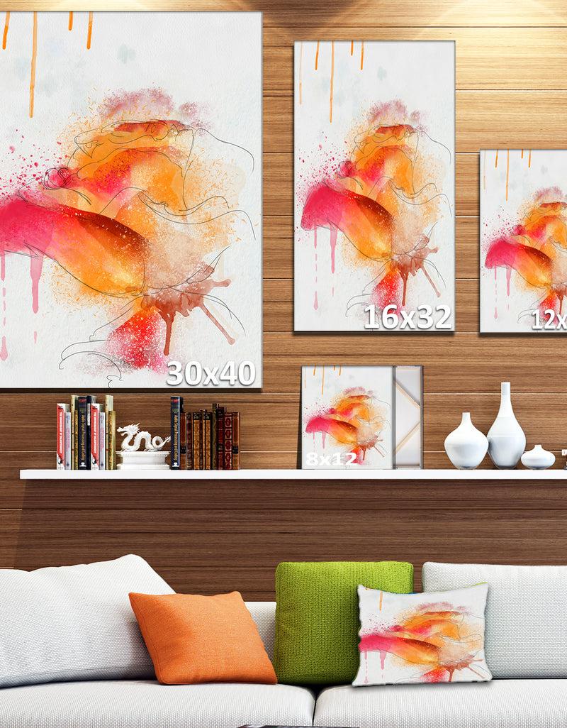 DesignQ Orange Rose Illustration Watercolor - Modern Floral Canvas Wall Art