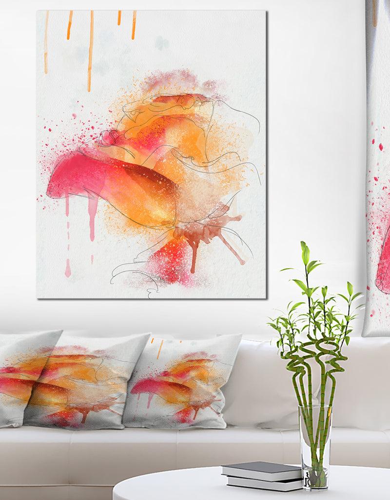DesignQ Orange Rose Illustration Watercolor - Modern Floral Canvas Wall Art